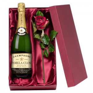 Personalised Champagne with Silk Rose