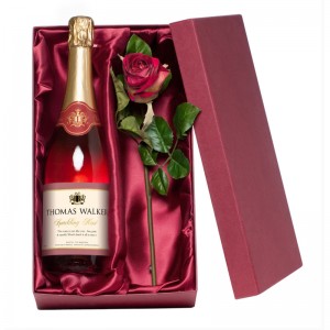 Personalised Sparkling Rose Wine with Silk Rose