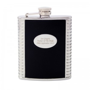 Personalised Black Leather Hip Flask