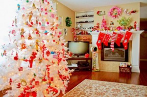 red white bedroom for christmas