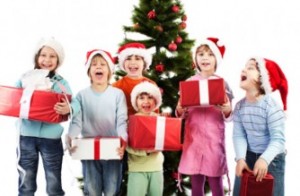 children celebrating christmas