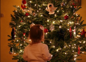 baby with christmas tree