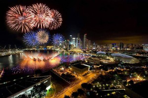 Fireworks over Marina Bay, Singapore