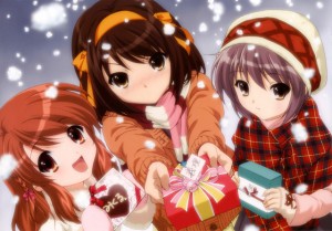 cartoon girls on christmas celebration