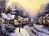 Village Christmas - Thomas Kinkade -Oil Painting On Canvas Modern Wall Art Pictures For Home Decoration Wooden Framed (12X16 Inch, Framed)