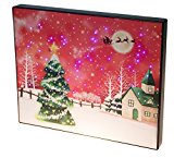 Santa’s Flying Sleigh Above Christmas Tree Framed LED Artwork with Touch-Activated Light Sensor – 11″ x 9″
