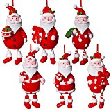 Prextex Pack of 6 Painted Santa Christmas Tree Ornaments for Unique Christmas Decoration
