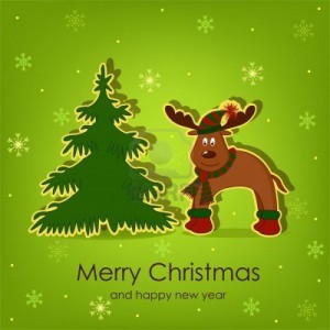 Beautiful Christmas Card With Deer And Tree