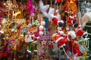 Christmas tree decorations on the street market in China