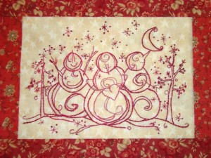 Redwork Christmas Snowman Hand Embroidery Pattern