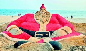 Merry Christmas: Santa Claus on Golden Beach