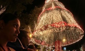 Christmas tree lighted up in C Rome